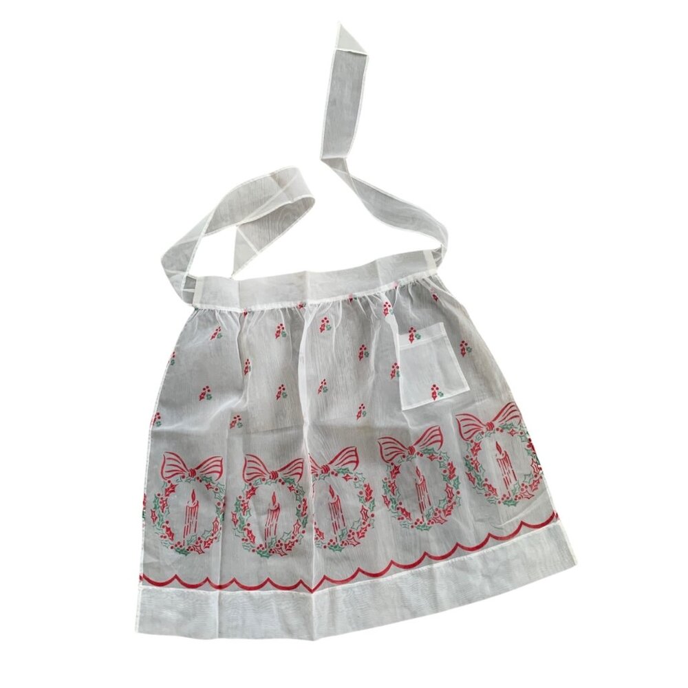 Vintage Sheer Christmas Holiday Candle Wreath Half Apron